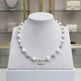 Parisian White Pearl Rhinestone Charm Necklace