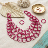 Bib Fuchsia Seed Bead Links Triple Layer Necklace