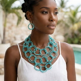 Bib Turquoise Seed Bead Link Triple Layer Necklace