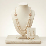 Cream Pearl and Pink Pearl Flower Layered Necklace