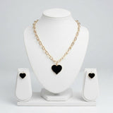 Black Heart Pendant Gold Oval Chain Necklace