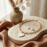 Cream Heart Pendant Gold Oval Chain Necklace