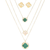 Pendant Gold Green Quatrefoil Layered Necklace