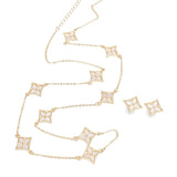 Long Necklace Gold Cream Monogram Flower Chain