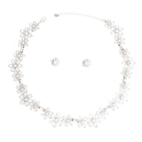 Chain Necklace Flower Linked Silver Set for Women