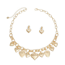 Cargar imagen en el visor de la galería, Charm Necklace Gold Puffy Heart Chain Set Women
