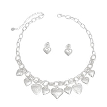 Cargar imagen en el visor de la galería, Charm Necklace Silver Puffy Heart Chain Set Women
