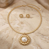 Gold Cobra Chain Sunflower Pearl Pendant Necklace