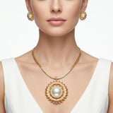Gold Cobra Chain Sunflower Pearl Pendant Necklace