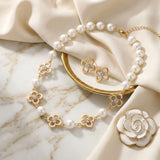 Cream Cotton Pearl and Luxe Mono Flower Necklace