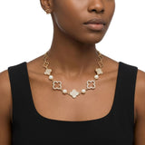 Gold Pave Quatrefoil Clover Cotton Pearl Necklace