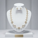 Gold Pave Quatrefoil Clover Cotton Pearl Necklace