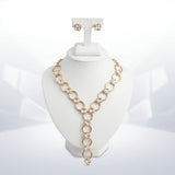 Y Gold Round Link Clear Glass Pyramid Necklace