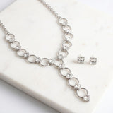 Y Silver Round Link Clear Glass Pyramid Necklace