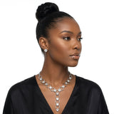 Y Silver Round Link Clear Glass Pyramid Necklace