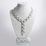 Y Silver Round Link Clear Glass Pyramid Necklace