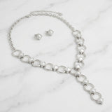 Y Silver Round Link White Pearl Pyramid Necklace
