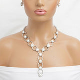 Y Silver Round Link White Pearl Pyramid Necklace