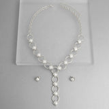 Y Silver Round Link White Pearl Pyramid Necklace