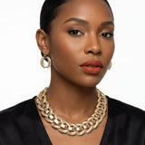Gold Textured Overlapping Link Chain Necklace