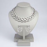 Silver Textured Overlapping Link Chain Necklace