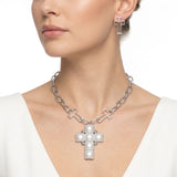 White Pearl Cross Pendant Silver Chain Necklace