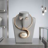 Gold Sculpted Pearl Swirl Pendant Collar Necklace