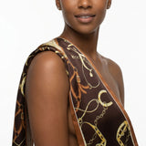 Brown Equestrian Chain Silky Skinny Scarf