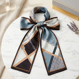 Black and Brown Geometric Chain Silky Skinny Scarf