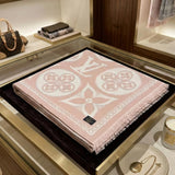 Faux Cashmere Pink Beige Motif Shawl Square Scarf