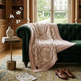 Faux Cashmere Pink Beige Motif Shawl Square Scarf