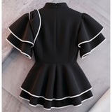 AKA Shield X-Large Black & White Trim Peplum Top