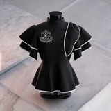 AKA Shield X-Large Black & White Trim Peplum Top