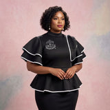 AKA Shield XX-Large Black & White Trim Peplum Top