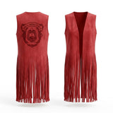 DST Crest Large Red Faux Suede Long Fringe Vest