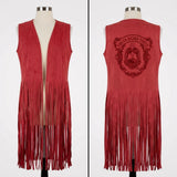 DST Crest Large Red Faux Suede Long Fringe Vest
