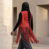 DST Crest X-Large Red Faux Suede Long Fringe Vest
