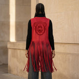 DST Crest X-Large Red Faux Suede Long Fringe Vest
