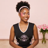 AKA Small Black Flower Cut Out Sleeveless Top