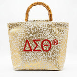 DST Gold Metallic Animal Print Bamboo Handle Tote