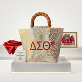 DST Gold Metallic Animal Print Bamboo Handle Tote