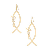 Fish Hooks Jesus Fish Gold Earrings for Women
