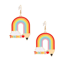 Cargar imagen en el visor de la galería, Fish Hook Rainbow Pencil Teacher Earrings Women
