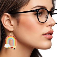 Cargar imagen en el visor de la galería, Fish Hook Rainbow Pencil Teacher Earrings Women
