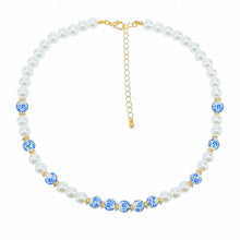 Cargar imagen en el visor de la galería, Necklace Cream Pearl Blue Hand Painted Bead Women
