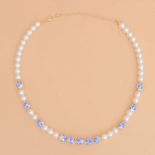 Cargar imagen en el visor de la galería, Necklace Cream Pearl Blue Hand Painted Bead Women
