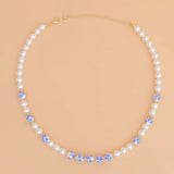 Necklace Cream Pearl Blue Hand Painted Bead Women