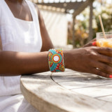 Cuff Boho Tribal Cabochon Turquoise Bead Bracelet