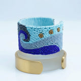 Cuff Tribal Blue Wave Hand Beaded Bracelet
