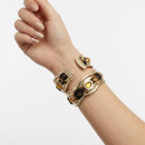 Brown Leopard Print Mini Scarf Gold Bangle Bracelet